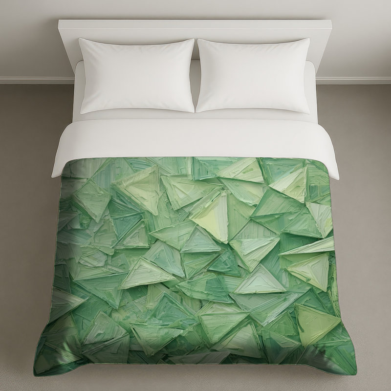 Housses de couette géométriques à triangles verts, Très grand lit