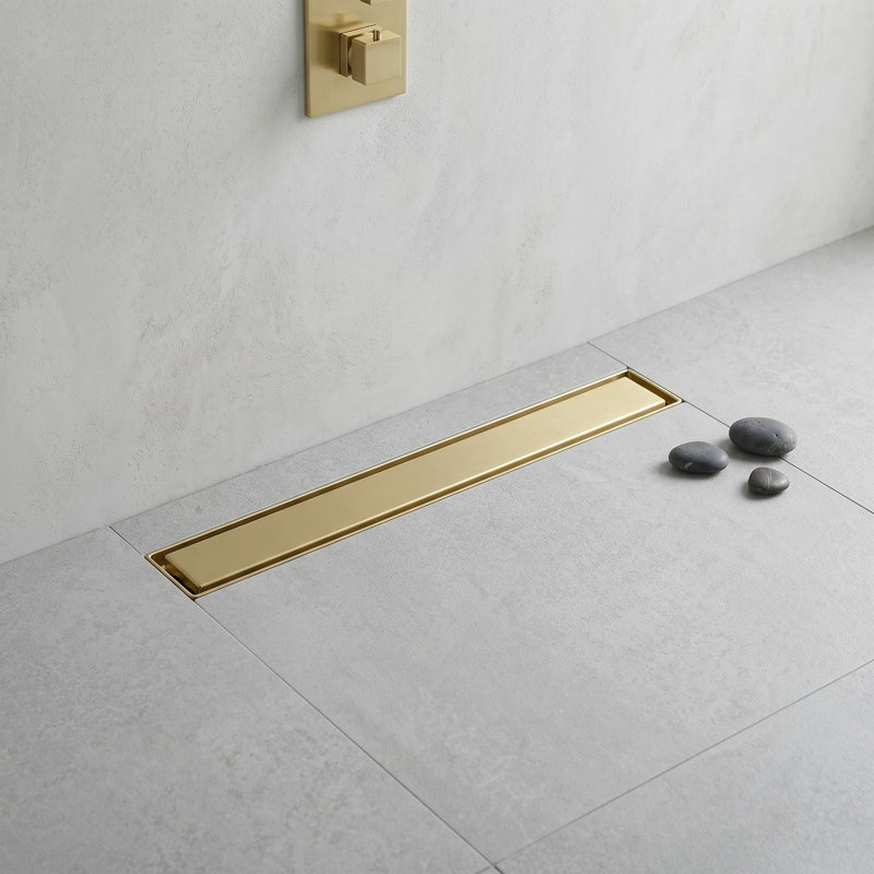 Modern Rectangular Shower Drain With 2 In 1 Tile Insert And Flat Cover Suitable For Bahtroom, Brushed Gold, 23.6"