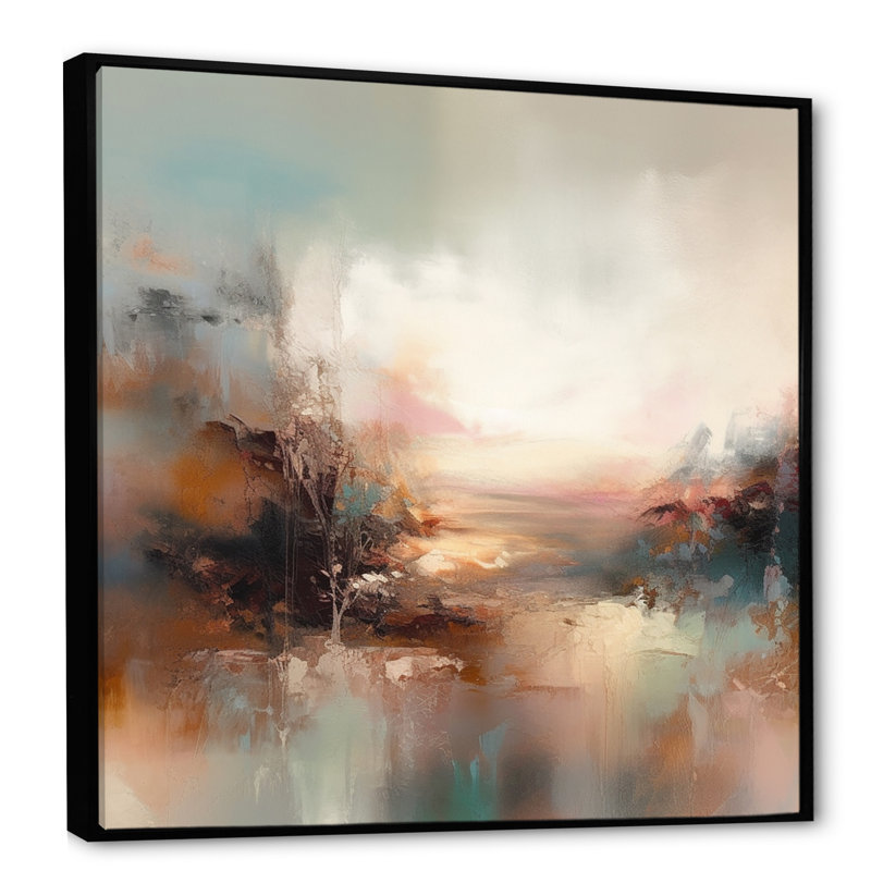 «Brown Abstracted Nature I», art mural abstrait, H 24 po x l 24 po x P 1 po, Toile avec cadre flottant noir