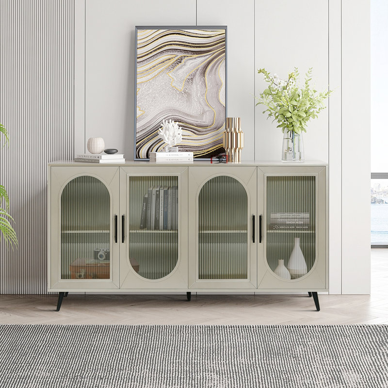 Wood Sidboard with Storage Cabinet and Adjustable Shelves, Media TV Console for Living Room Bedroom, Gold