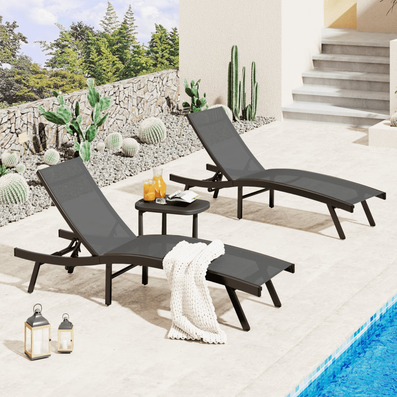 2 PCS All Weather Pool Lounge Chairs Ergonomic Design With Adjustable Backrest, Gray