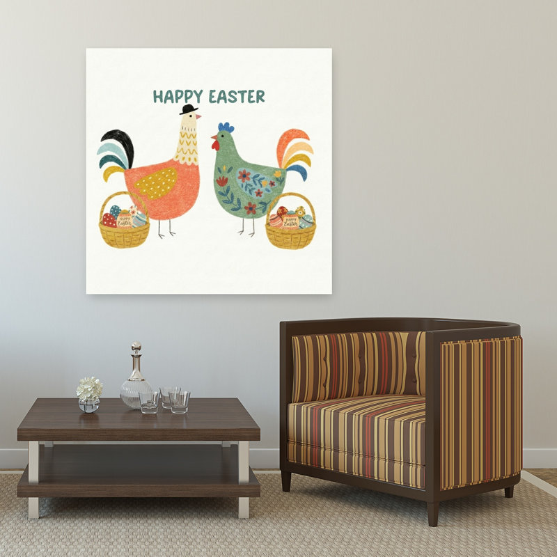 Joyeuses Pâques, poules, impression d'art mural fantaisiste et coloré, 48" H x 48" W