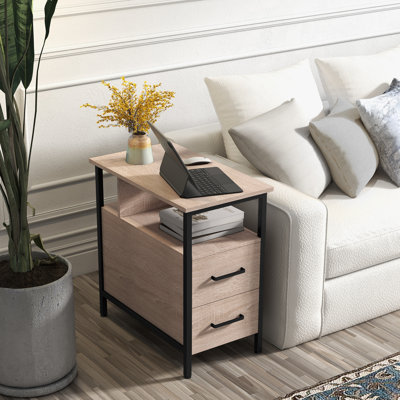 Table de bout avec station de charge, table de bout étroite avec 2 tiroirs en bois