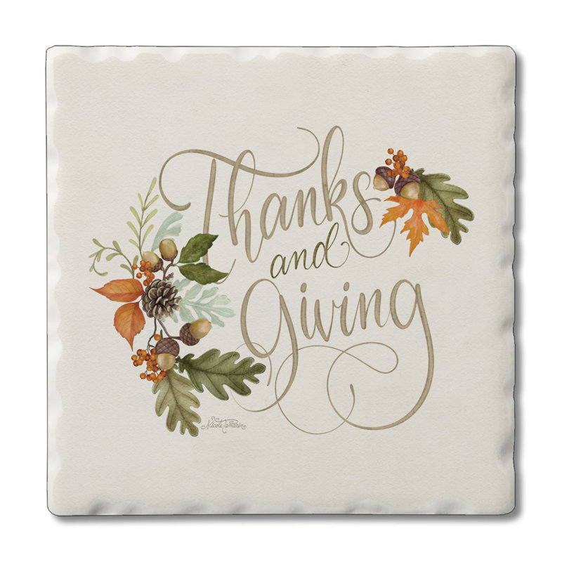 Thanks & Giving Single Tumbled Tile Coaster Create Your Own Set