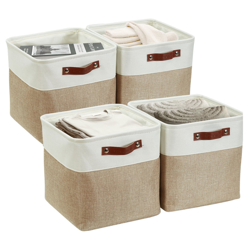 DECOMOMO Storage Cubes, 12x12 Storage Bins, Baskets for Shelves (Beige & White, Cube 12" - 4 Pack), Beige/White