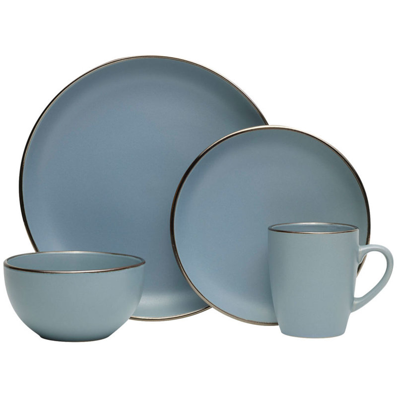 Hadlee Blue 16-Piece Ceramic Dinnerware Set with Metallic Rim