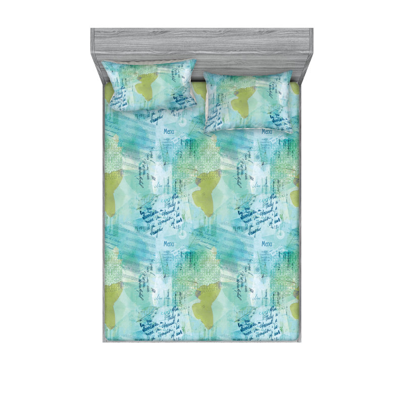 Drap-housse et taies décoratives Ambesonne Butterfly Music Cursive Vert pomme et écume de mer