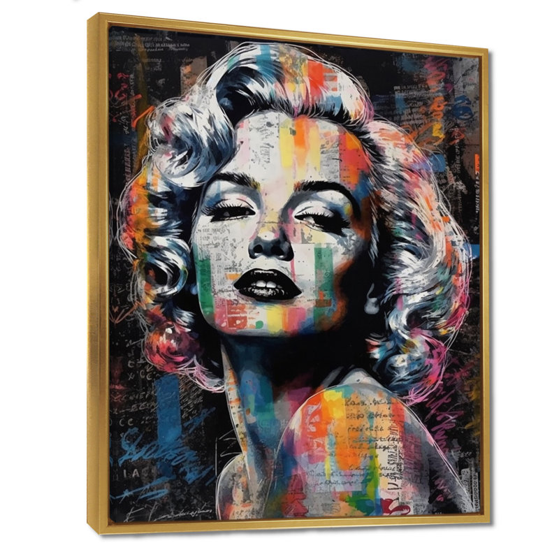 Marilyn Monroe, collage rétro - art mural femme pop, H 32 po x l 24 po, Cadre flottant doré
