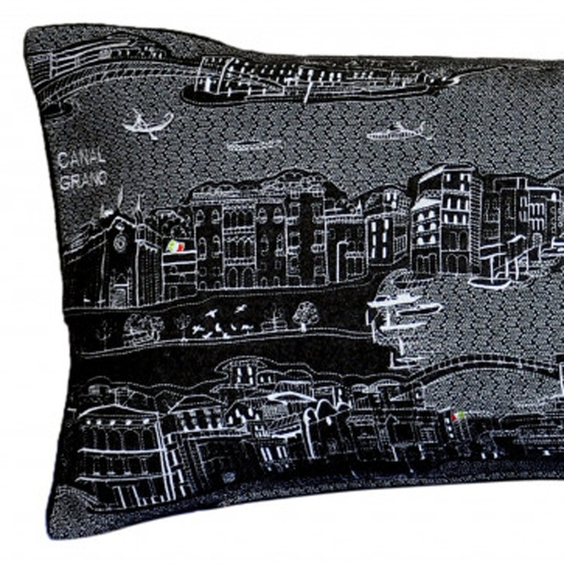 Housse de coussin en lin neutre, 14 po x 35 po, Forme rectangulaire, Noir/gris