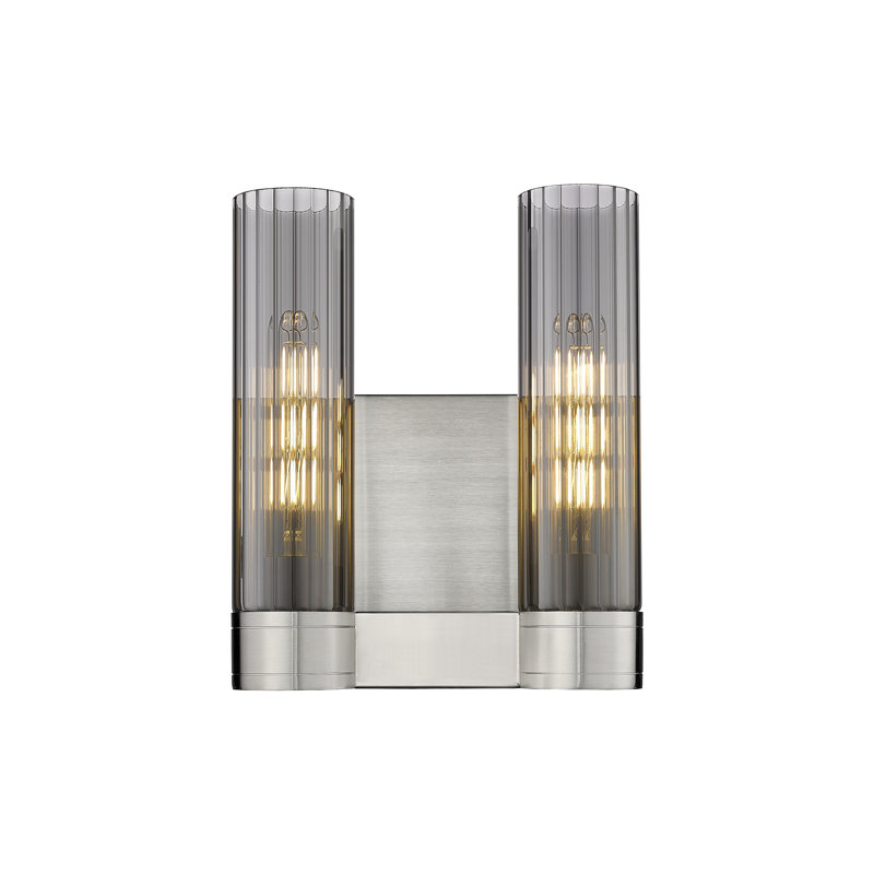 Applique murale 11 po 2 lumières Empire, H 12,63 po x l 10,5 po x P 5,5 po, Plaqué couleur fumée, Nickel satiné