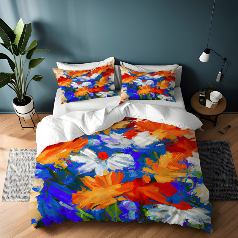 Polyester Floral Duvet Cover, King Duvet Cover + 2 King Shams