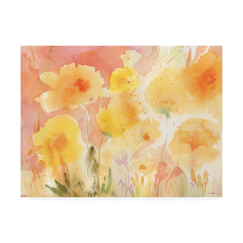 Reproduction d’art sur toile tendue corail ciel, jaune Garden par Sheila Golden, H 14 po x l 19 po x p 2 po