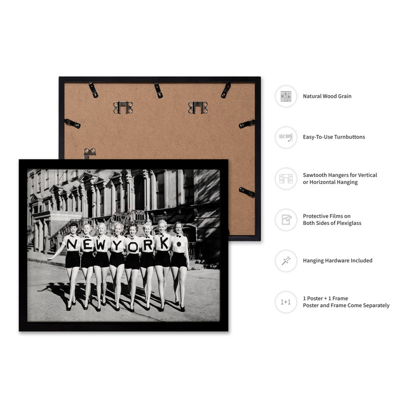 Filles de New York, H 11 po x l 14 po, Affiche, Cadre noir