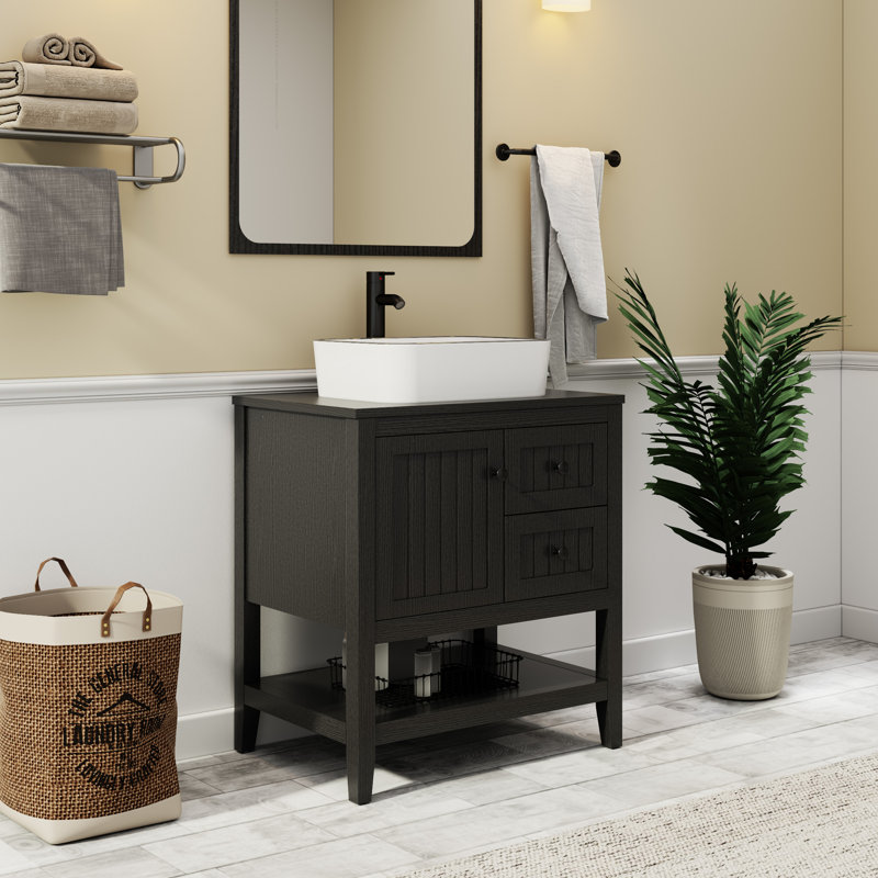 Sharee 30" Single Bathroom Vanity Set With Vessel Sink, Faucet And Drain, Assembly Required, Black