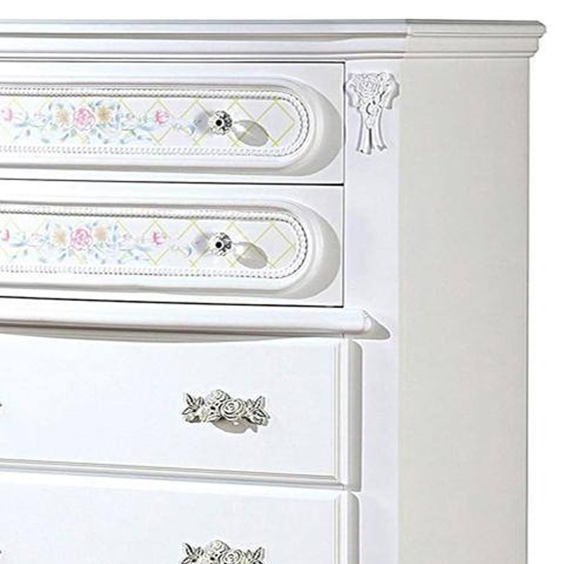 Commode haute Hefziba Auri, 5 tiroirs, moulure couronnée, bois