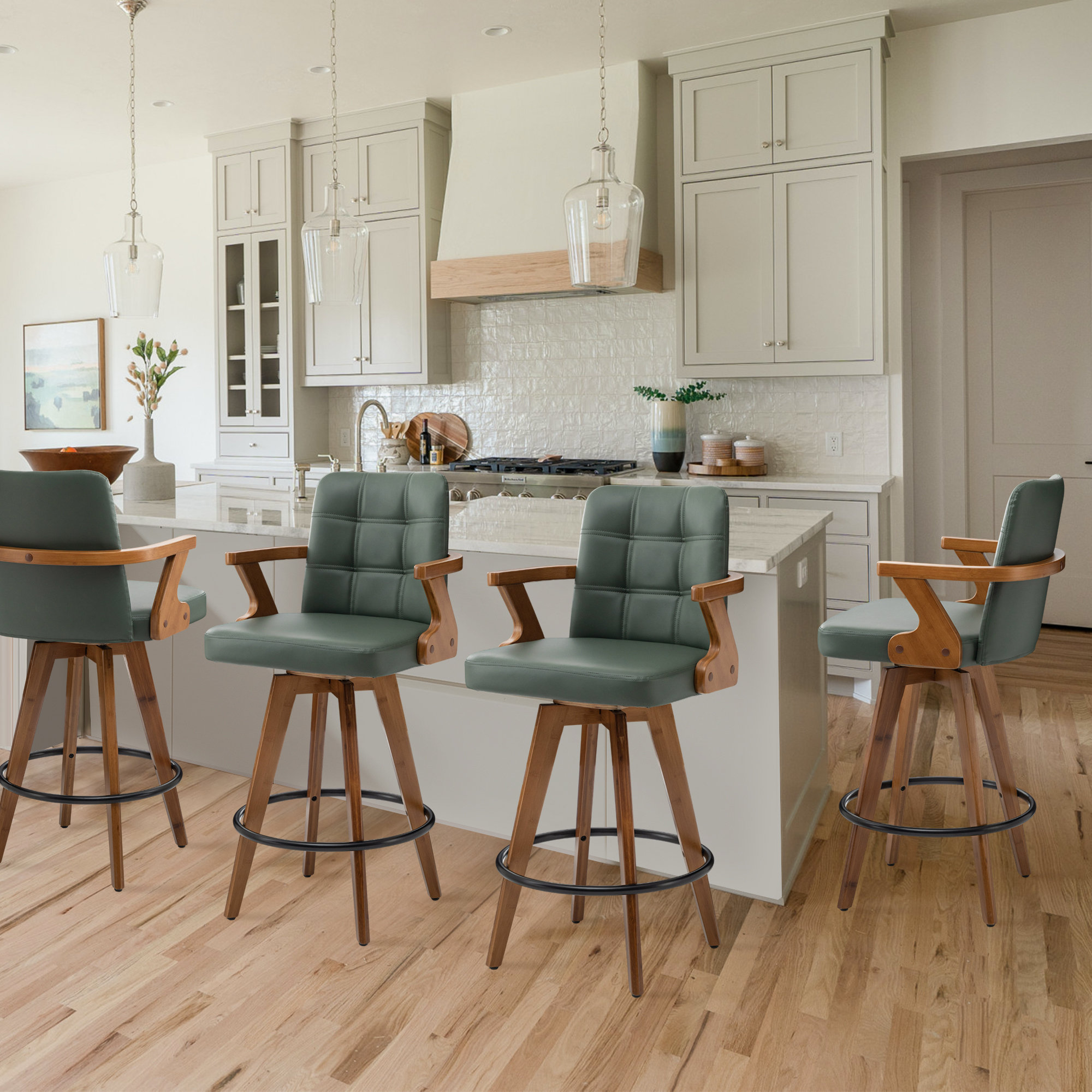 Corrigan Studio® Howley Pieces Swivel Faux Leather Counter Stools With  Bamboo Frame Reviews Wayfair