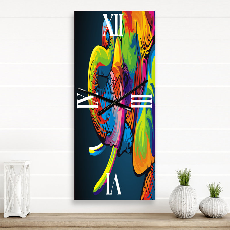 Horloge murale moderne The Happy Rainbow Elephant, Petit