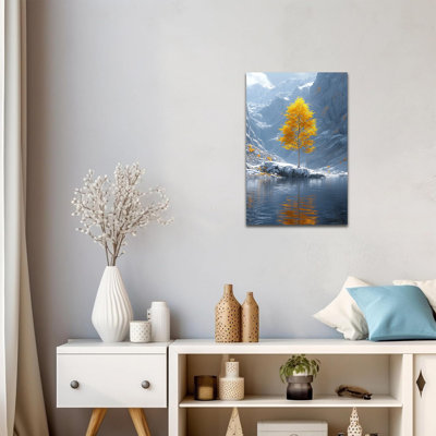 Grande photo d'art sur toile de forêt de bouleaux d'hiver - Bouleau doré, affiche de peinture, paysage d'hiver, impressions sur toile Nature, décoration murale prête à être suspendue, encadrée pour le bureau de la chambre à coucher, 24 po x 36 po