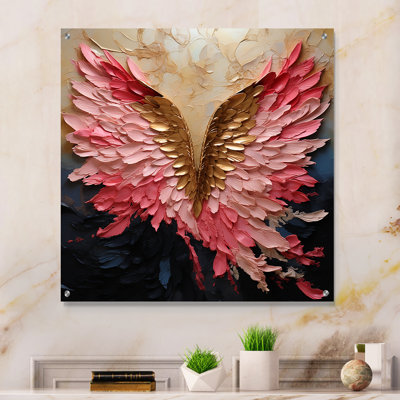 Keiri - Pink And Gold Angel Wings - Abstract Spirals Acrylic Wall Art