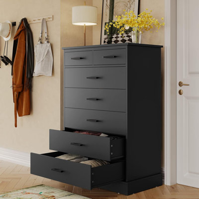 Commode 7 tiroirs, commode haute pour chambre à coucher avec base robuste, organisateur de vêtements pour la tour de rangement en bois, grande armoire de rangement, commode pour placard, salon, couloir