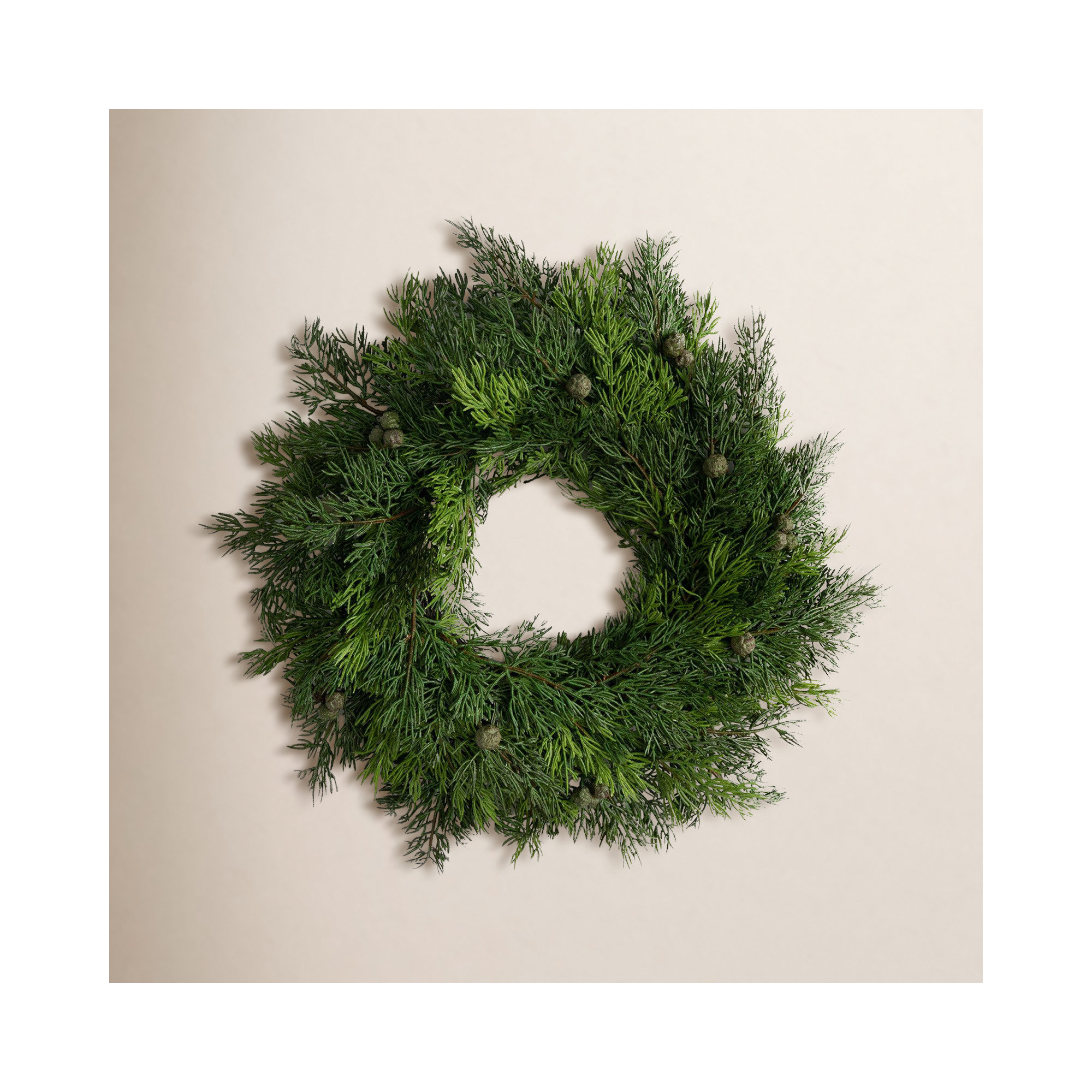 Artificial Pine and Berry Wreath, 19" H x 2.5" W x 19" D