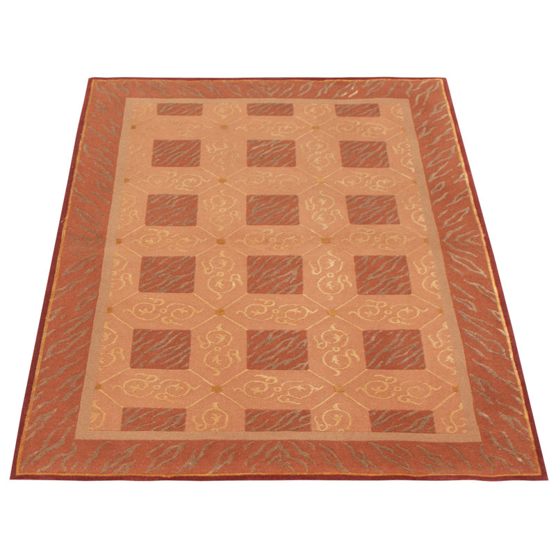 Tapis brun clair en laine noué à la main de conception unique 3 pi 9 po x 5 pi 9 po New Age Collete