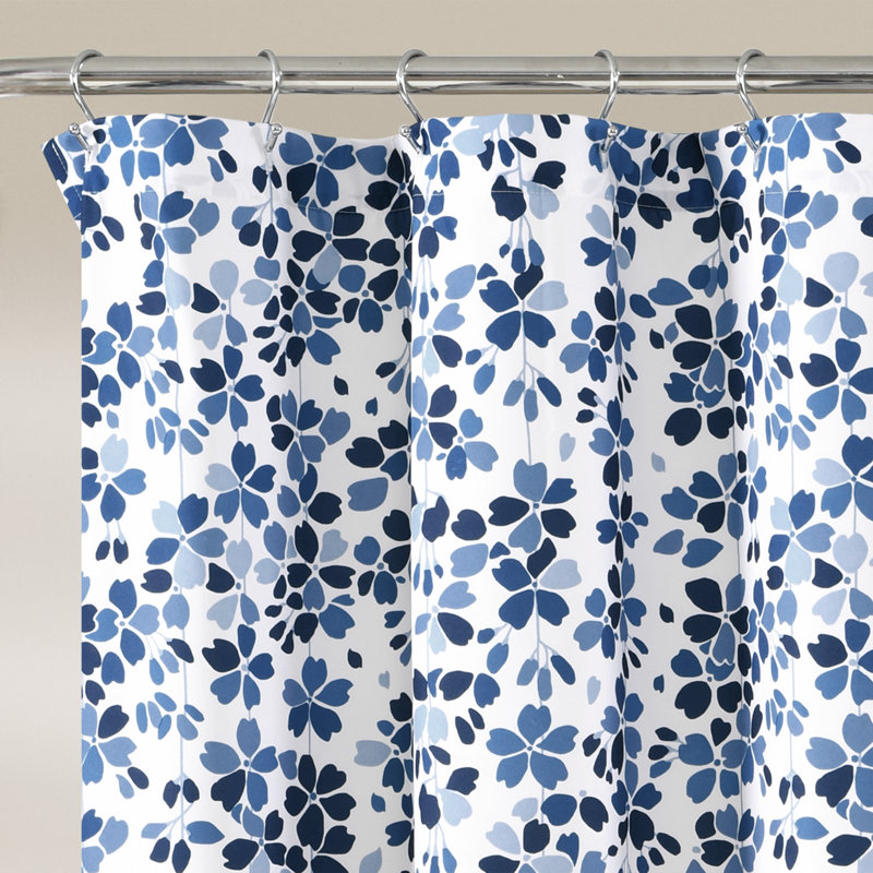Anatoli Polyester Shower Curtain, White/Navy