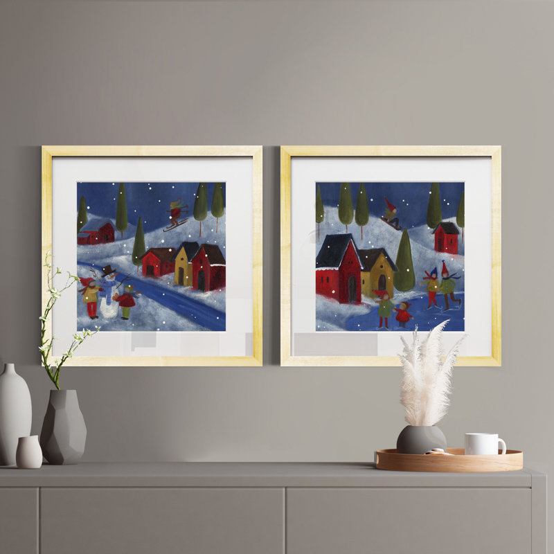 Scène de neige primitive-ensemble de 2 reproductions de photos encadrées sur papier