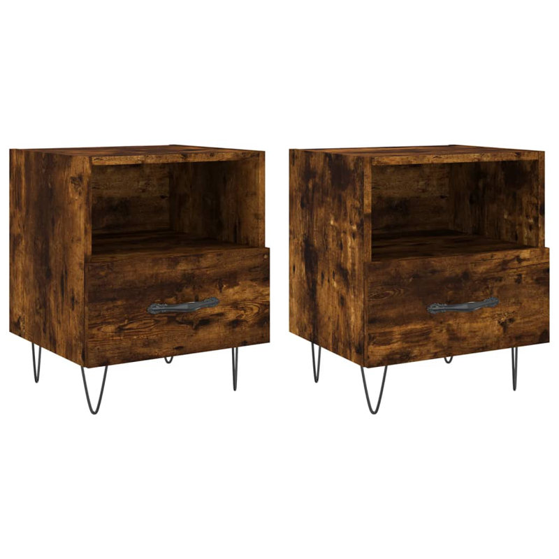 Erno 40cm W Iron Bedside Table, Smoked Oak