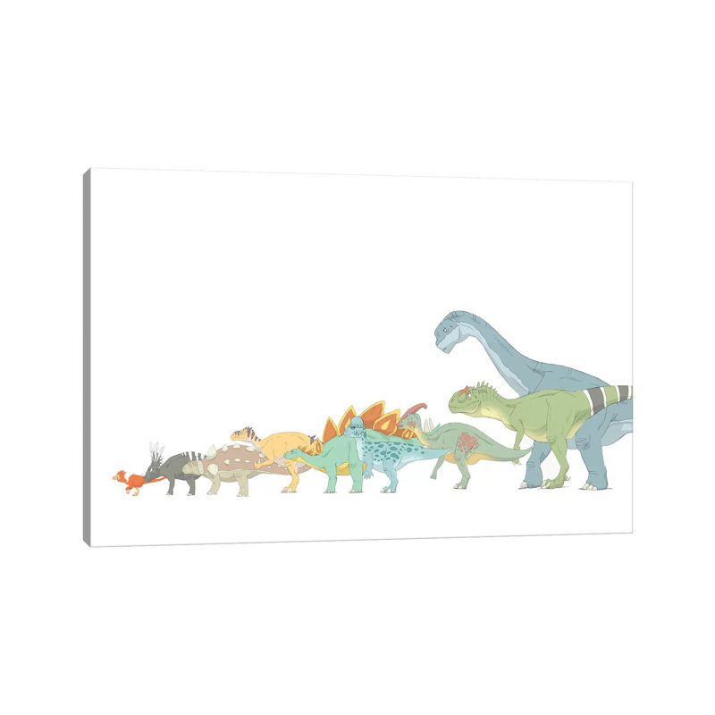 Pencil Drawing Illustrating Various Dinosaurs And Their Comparative Sizes by Alice Turner - Wrapped Canvas Painting