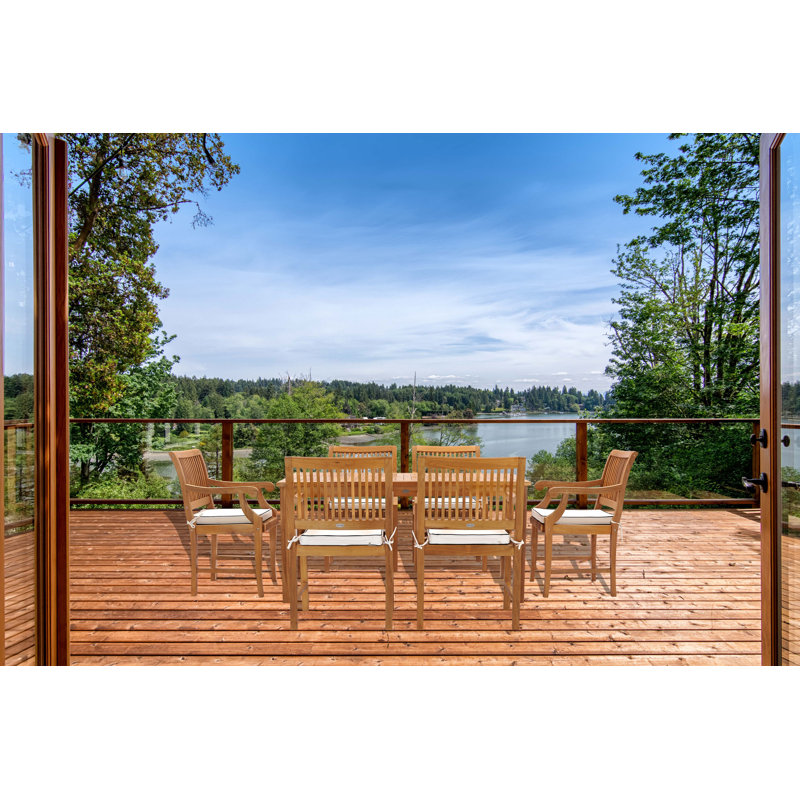 Outdoor 7 - Piece Teak Dining Set with Cushions