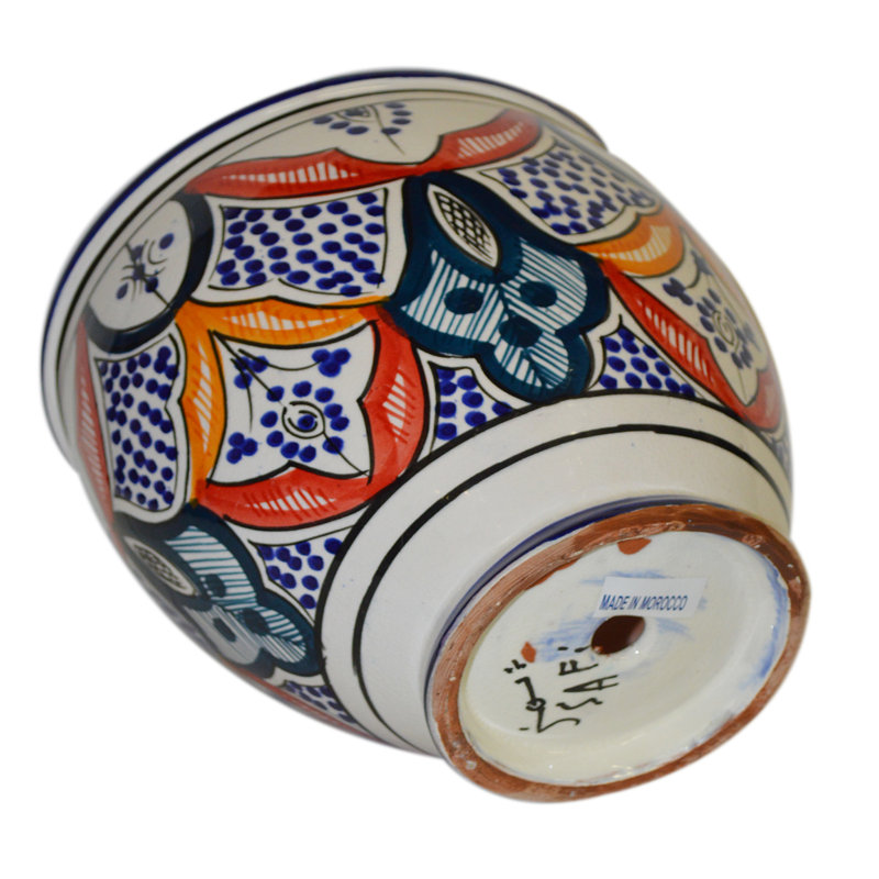 Handmade Moroccan Flower Pot Multicolored, 8-Inches Tall