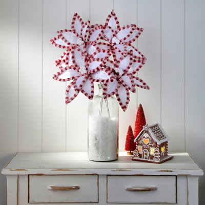 22" Candy With Snow Glitter Poinsettia Stem