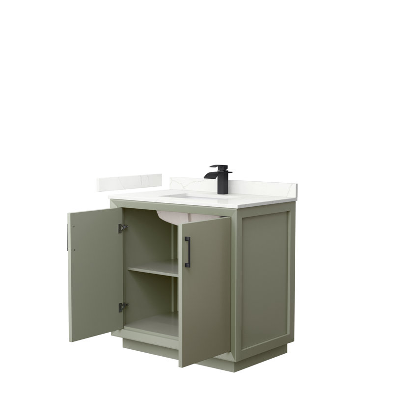 Strada 36 in. Single Vanity, Giotto Quartz, Light Green, Brushed Nickel