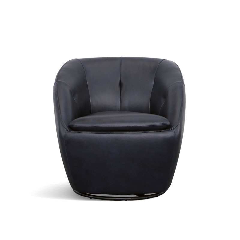 Mechtildis Upholstered Swivel Barrel Chair, Blue Leather Match