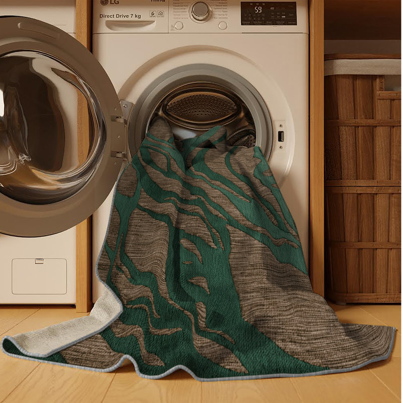 Machine Washable Abstract Brown Area Rug, Rectangle 3' x 5'
