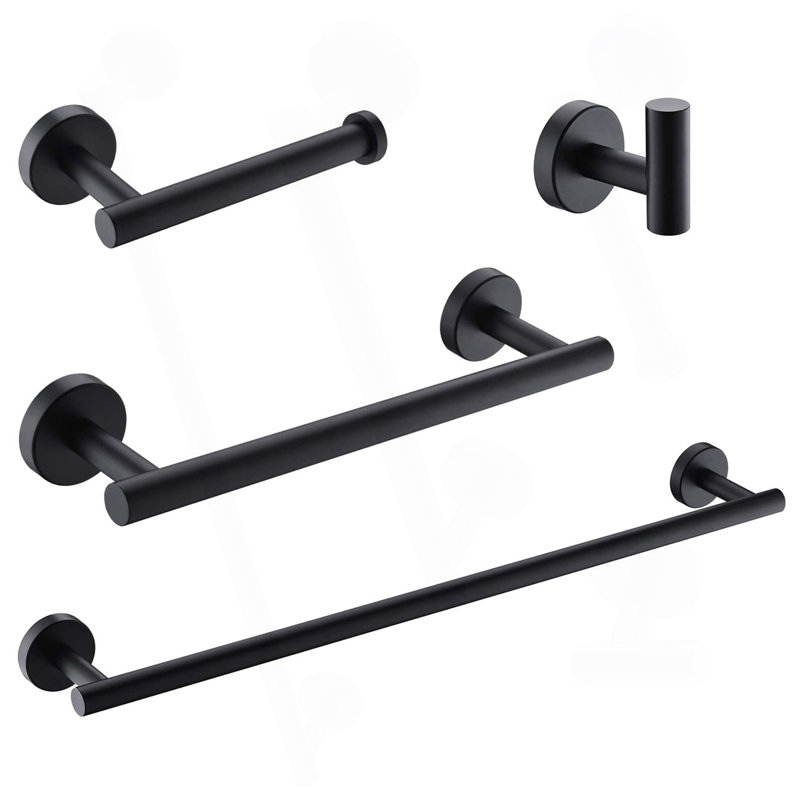 Ensemble d'accessoires de salle de bain 4 pièces noir mat, ensemble de quincaillerie de salle de bain en acier inoxydable, ensemble de barre à serviettes de bain, porte-serviettes mural pour salle de bain.