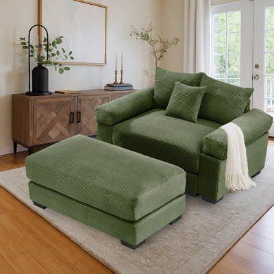 Oversized Corduroy Armchair set with ottoman, 3 Throw Pillows, Soft Armrests and High-Rebound Cushion