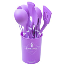 Culinary Couture Purple Cooking Utensils Set - Stainless Steel & Silicone Heat Resistant Professional Cooking Tools - Spatula Mixing & Slotted