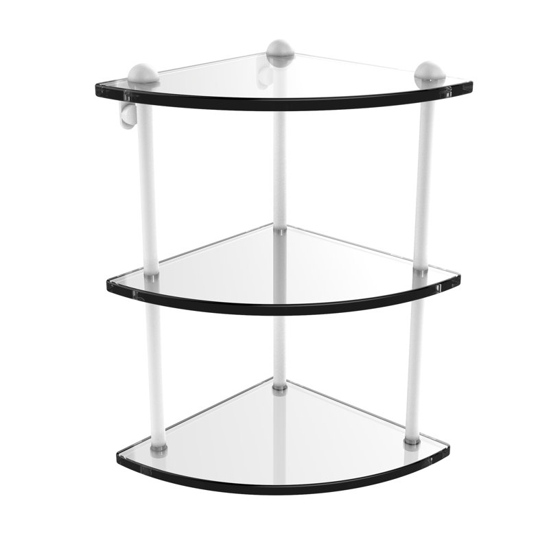 Étagère d’angle en triangle 3 pièces Gober, Blanc mat