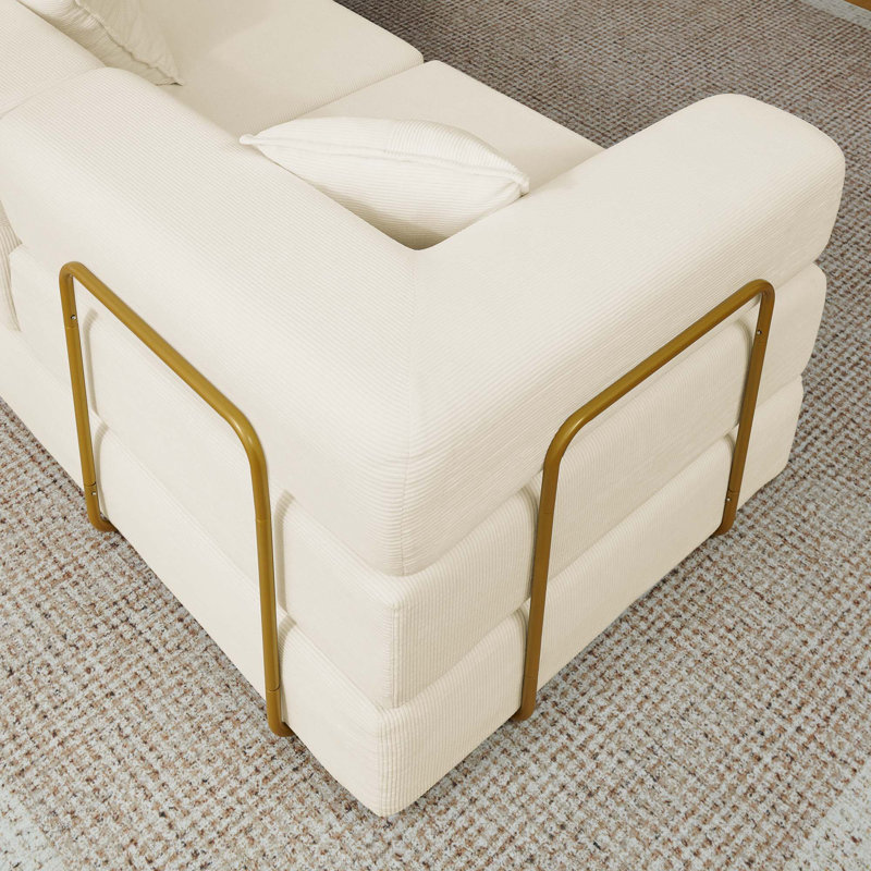 Canapé modulaire 108 po avec méridienne en L 108 po, Velours côtelé beige
