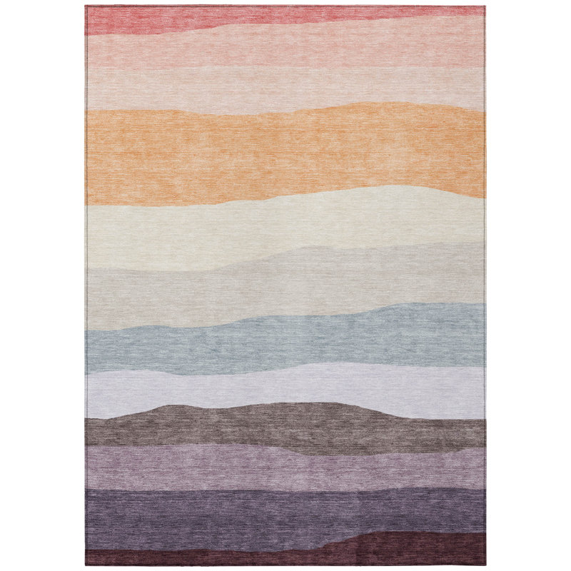 Tapis orange intérieur / extérieur lavable à la machine Xhevrie, Rectangulaire 8 pi x 10 pi