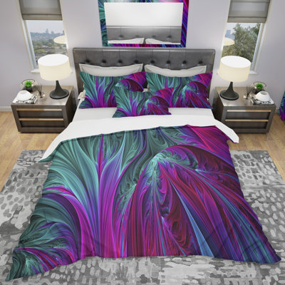 Mauve et vert - Ensemble de housse de couette abstrait - Polyester en microfibre