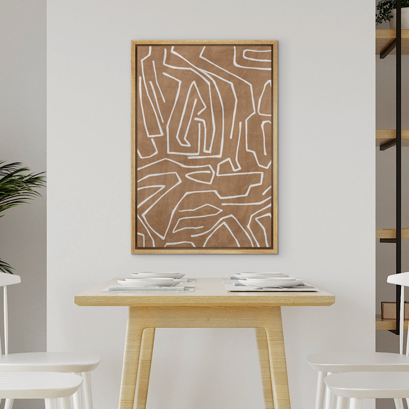 «Classic Abstract Lines» géométrique moderne encadrée de chambre à coucher décorations murales sur toile, Naturel