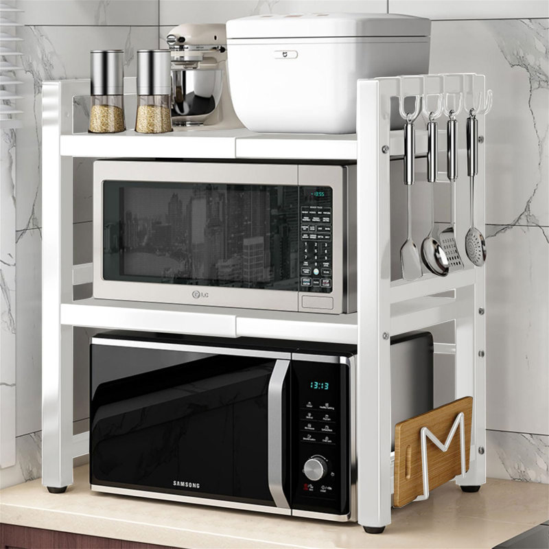Expandable Microwave Oven Rack Adjustable Width & Height Kitchen Counter Organizer Shelf Stand, Pot Pan Grill Storage Racks