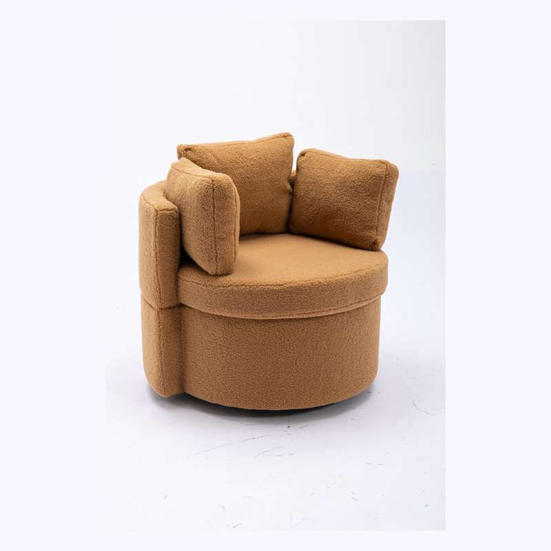 Hever Upholstered Swivel Barrel Chair, Brown Teddy