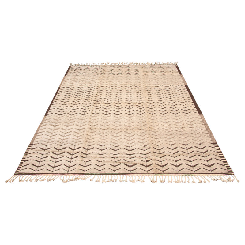 Tapis crème en laine noué à la main 12 pi 0 po x 15 pi 1 po