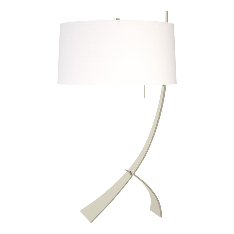Stasis 28.3" Metallic Arched Table Lamp, Natural Anna, Sterling