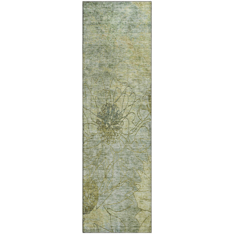 Premium Machine Washable Mayfield AMF2235 Floral Rug, 2'3" x 7'6" Runner, Aloe