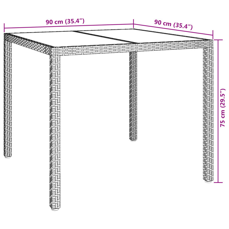 Garden Dining Table 35.4 In Poly Rattan, Brown, 29.6"H x 35.4"L x 35.4"W